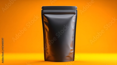 Wallpaper Mural A glossy, black, resealable pouch is presented against a vibrant orange background. Torontodigital.ca