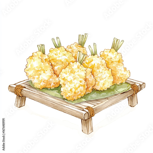 a cute Golden tempura veggies arranged