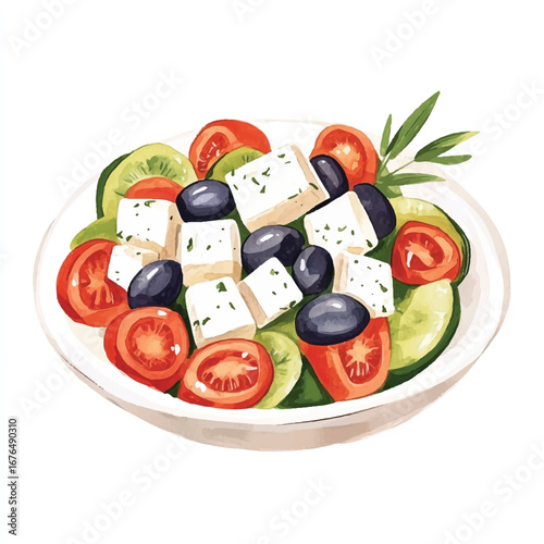 a cute Greek salad with feta cheese olives and tomato