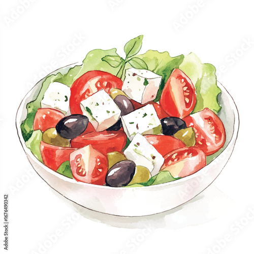 a cute Greek salad with feta cheese olives and tomato