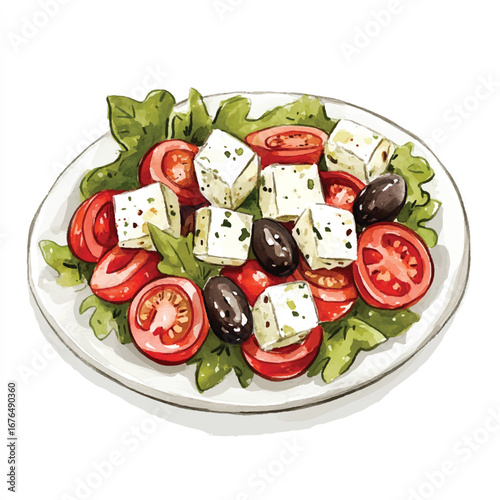 a cute Greek salad with feta cheese olives and tomato