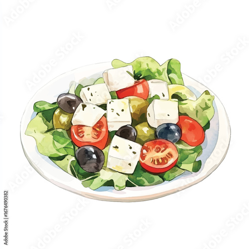 a cute Greek salad with feta cheese olives and tomato