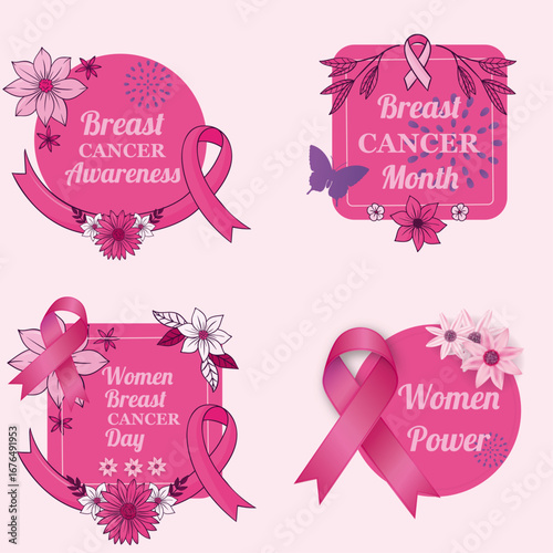 Gradient international day against breast cancer lettering labels collection
