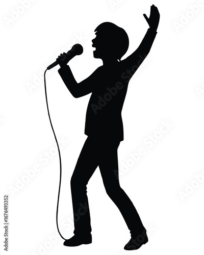 Black Silhouette of a Child Singing into a Microphone performance