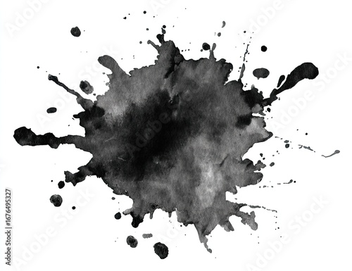 Abstract black ink splatter on white background (17)