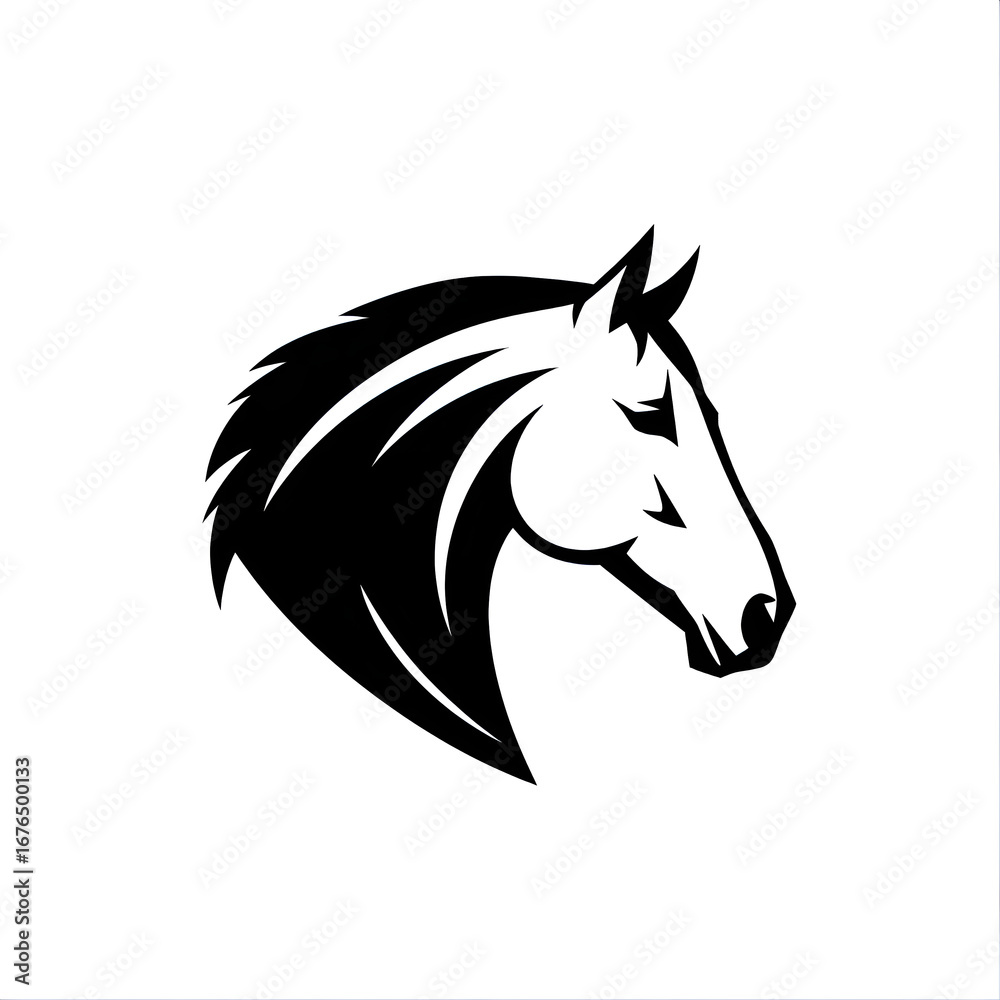 Fototapeta premium tribal vector horse head silhouette, decorative lines and curves, black and white, abstract style