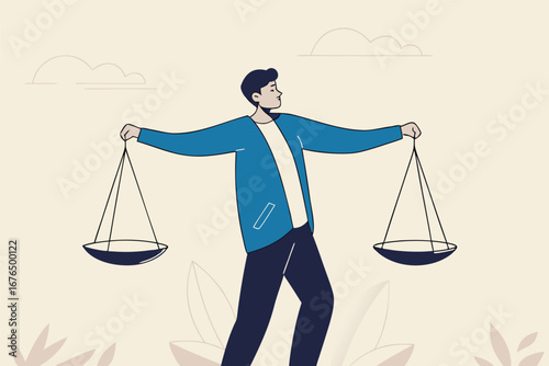 Comparison advantage and disadvantage, integrity or honest truth, pros and cons or measurement, judge or ethical, decision or balance concept, businessman comparing scale to be equal, fair measuring. 