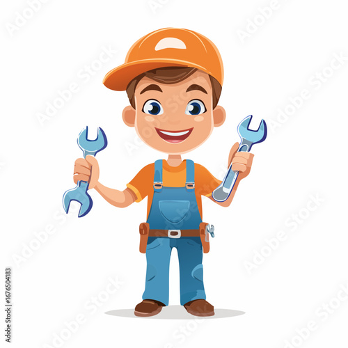 Friendly Cartoon Mechanic with Wrenches