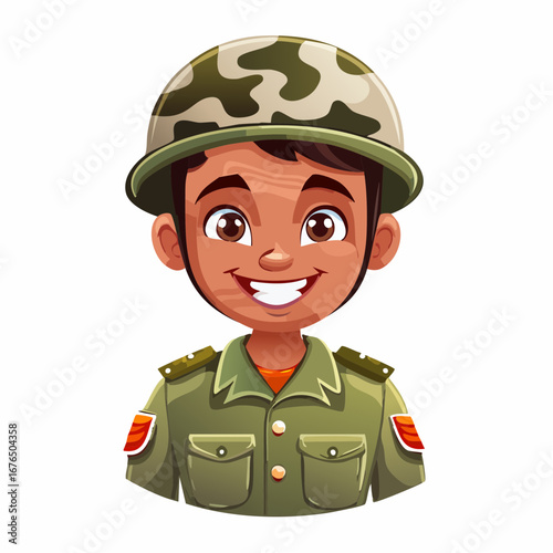 Smiling cartoon soldier character portrait