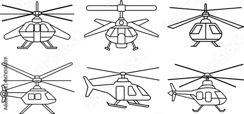 Set of helicopter rotor outline vector illustration line art