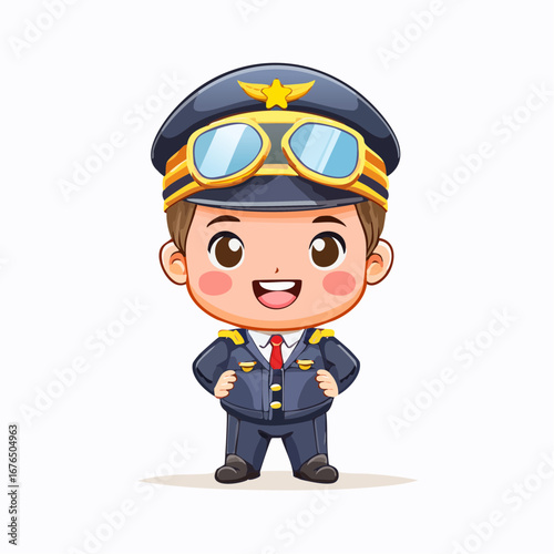 Cute cartoon pilot boy in uniform illustration