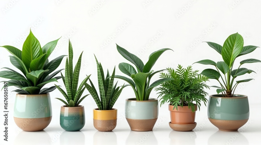 Fototapeta premium Lush green houseplants in decorative pots potted plants