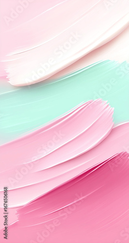 Pink, green, and white background with a pink brush stroke. The brush strokes are pink and green, and they are overlapping each other. The background is a light pink color