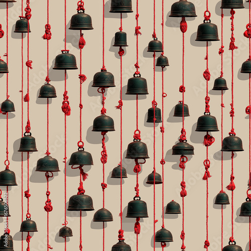 Minimal seamless illustration of Shinto shrine bells