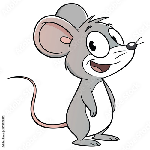 Cute cartoon mouse standing on white background with happy expression rodent animal