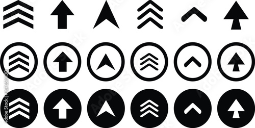 Swipe up icon set. Up arrow button symbol.  Group arrows directed upwards. Different black arrows sign. Swipe Up icons for social media stories. Scroll pictogram