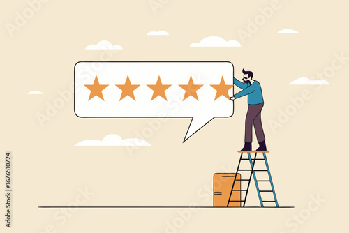 
5 stars rating feedback, customer satisfaction, comment or giving product review, best reputation or ranking, assessment, excellent award concept, customer or client giving five stars feedback review