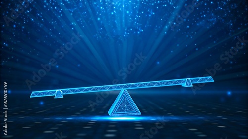 Digital seesaw balance scale symbolizing equality and stability concept
