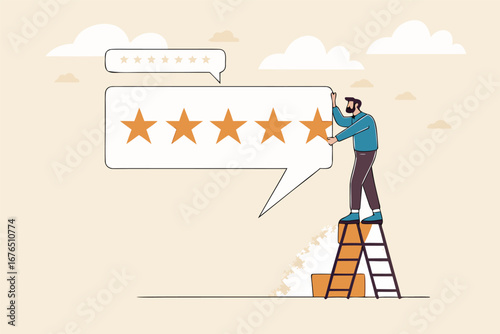
5 stars rating feedback, customer satisfaction, comment or giving product review, best reputation or ranking, assessment, excellent award concept, customer or client giving five stars feedback review