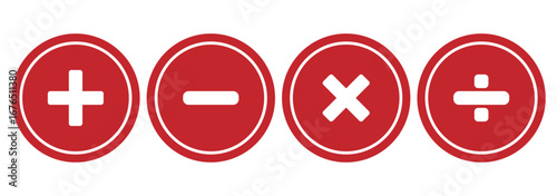 Basic mathematical symbol. Plus, minus, multiply, divide icon set. plus and minus signs. Four basic mathematical operation symbols plus minus multiply and divide. eps 10.