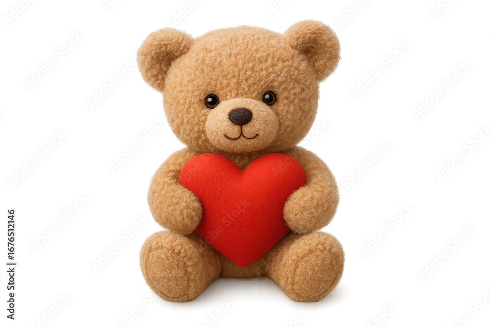 Fototapeta premium Teddy bear holding a red heart on transparent background