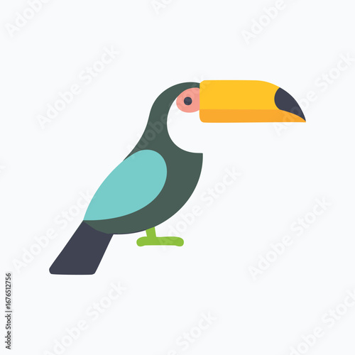 Toucan bird with yellow beak and turquoise wing tropical wildlife