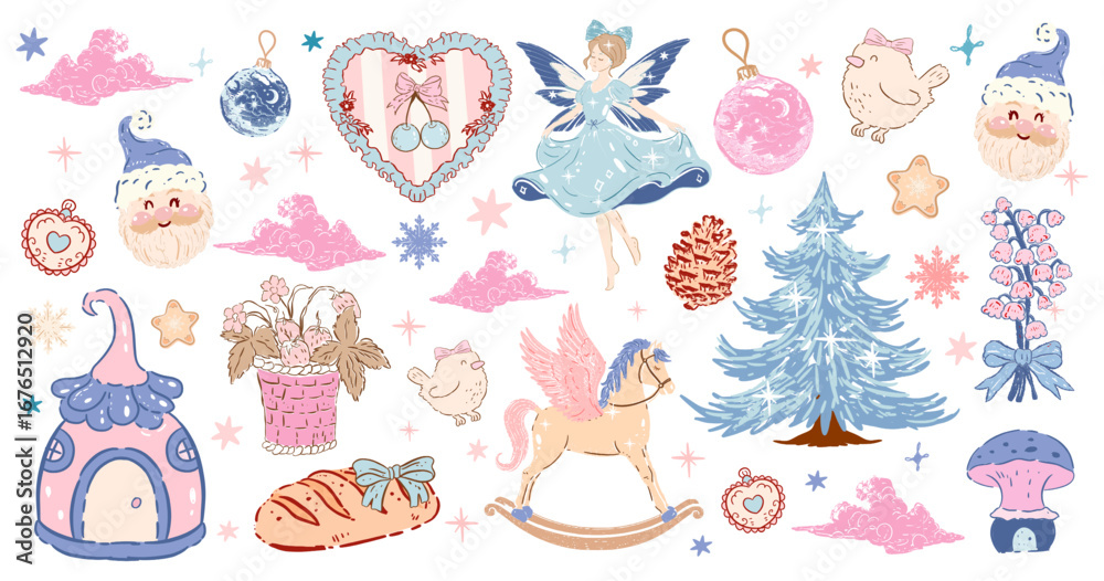 Fototapeta premium Winter coquette png clipart, cute, coquette , Fairytale clipart, crafts Bo: ws Coquette, Coquette Winter , pink ribbon, Ribbon Clipart Gift bow clipart Winter clipart Decoration Christmas gift