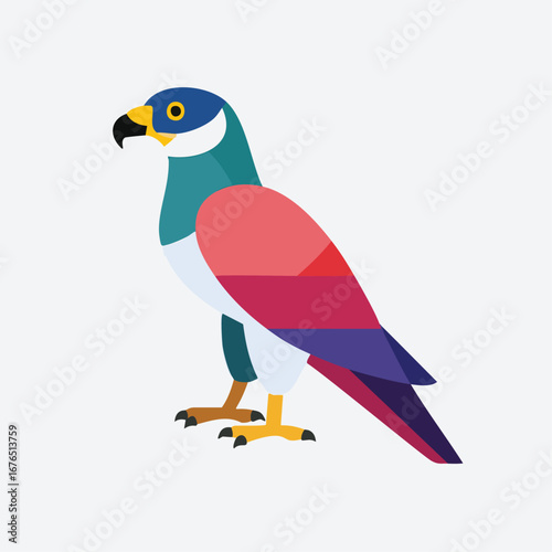 Stylized bird with colorful plumage and sharp beak vector