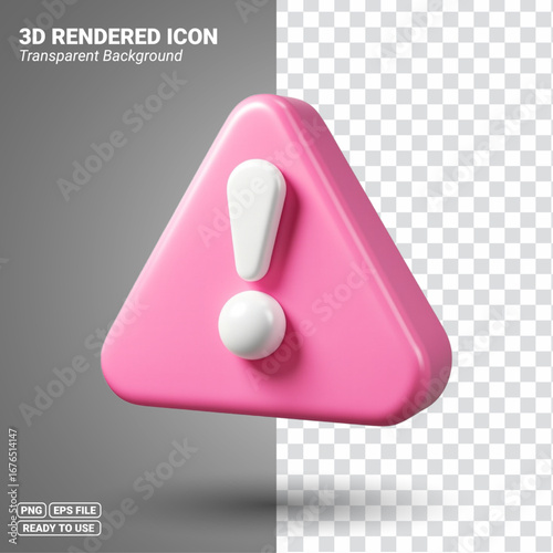 3D pink warning triangle — alert and caution icon