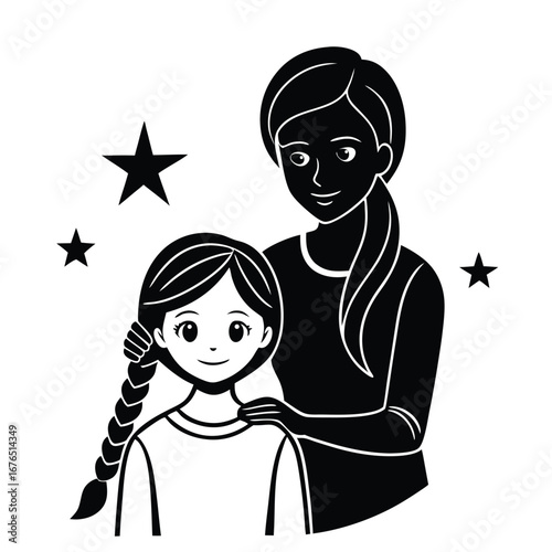 Silhouette of Loving Parent Braiding Child’s Hair Family Connection