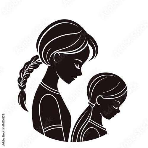 Motherhood Silhouette Art Nurturing Care with Hair Braiding