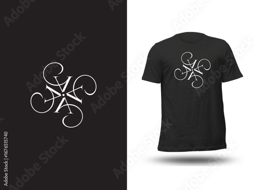 Vector Monogram T-Shirt | Minimalist Logo Tee | Custom Swirl Graphic Shirt