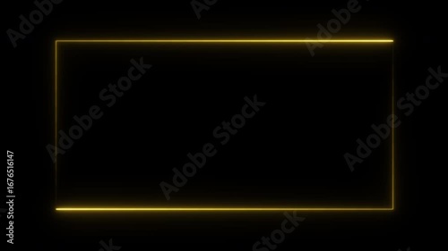 Rectangular neon frame gold in color. Looped rectangle animated frame on transparent background with alpha channel. Video 4K