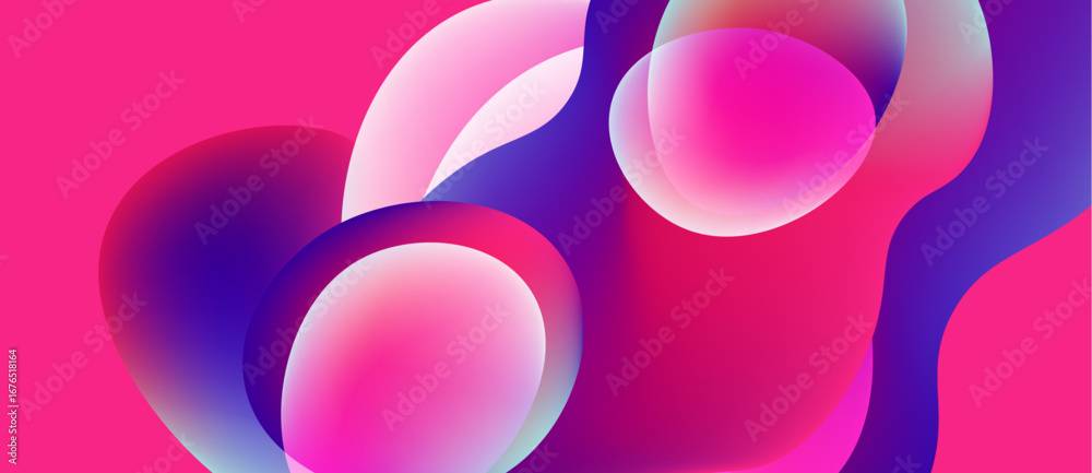 Fototapeta premium Abstract shapes blend vibrant pinks, purples, blues. Fluid forms create dynamic, modern visual experience. Smooth gradients dominate composition.
