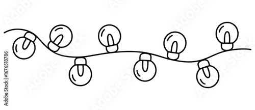 Simple black and white illustration of a string of christmas lights silhouette