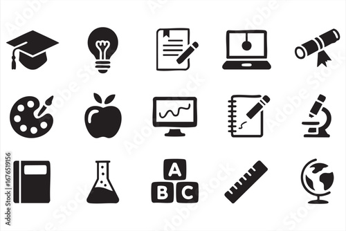 Vector Education and Learning Icons Set for School, Study, and Knowledge Design