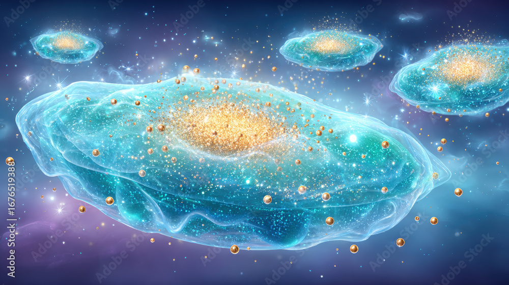 Fototapeta premium Atom, Cartoon of synchronized electron movement in orbit.