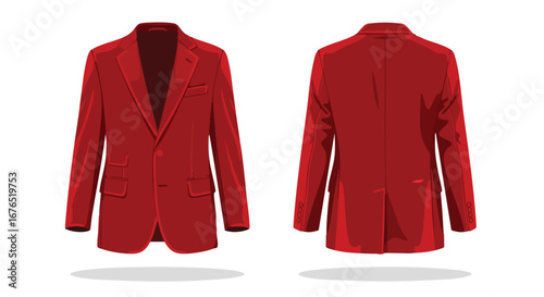 Elegant red blazer illustration showcasing front and back views with detailed tailoring and a vibrant color palette that exudes sophistication and