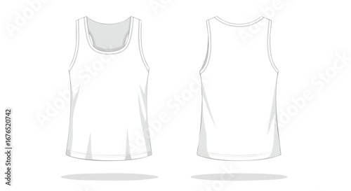 Sleeveless Undershirt Depicting Front and Back Views for Garment and Fashion Visualizations