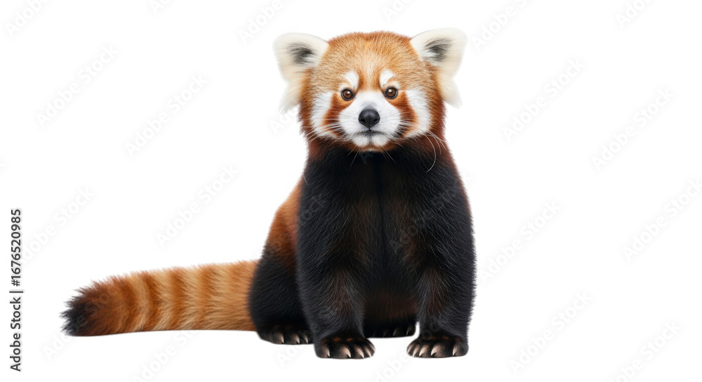 Fototapeta premium A red panda sitting and looking forward, isolated on transparent background