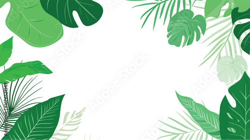 Vibrant green tropical leaves frame a clean white space for text and design