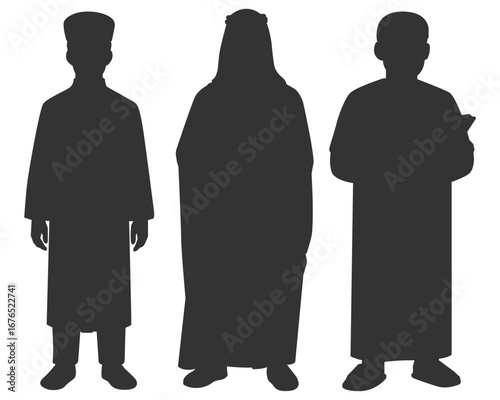 Set Silhouette Cartoon Character Muslim Leaders, Imams, Scholars, and Clergy. Bundle Illustrations Representing Faith, Islamic Teachings, Devotion, and Spiritual Guidance. Islamic Leadership.