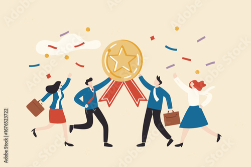 Professional or expert who success and win award, best office employee or specialist with skills to achieve goal concept, success businessman and businesswoman professional stand with star award.