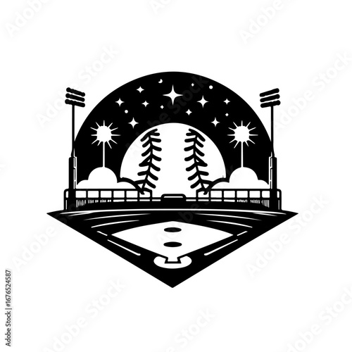 softball field silhouette, softball field vector