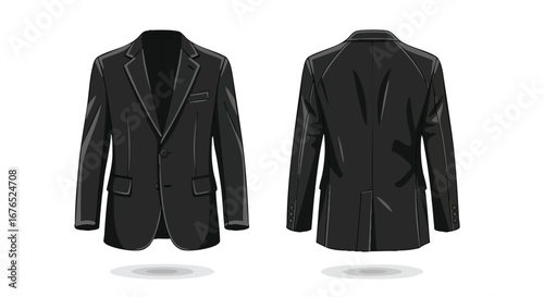 Cartoon illustration of a sophisticated blazer shown from both the front and rear view for professional design needs