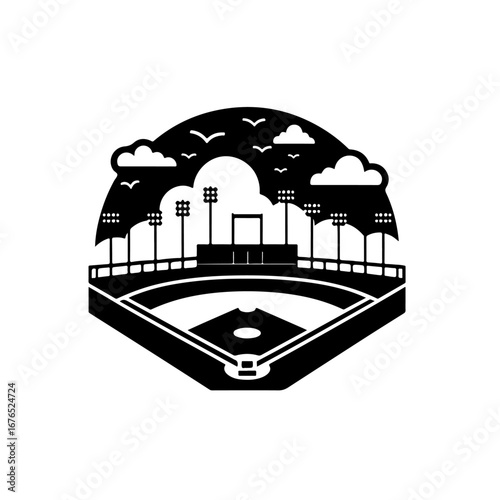 softball field silhouette, softball field vector