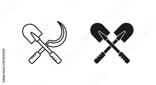 Simple Line Art Sickle and Shovel Icon