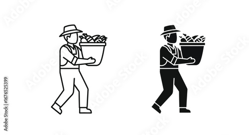 Simple Line Art Farmer Carrying Basket
