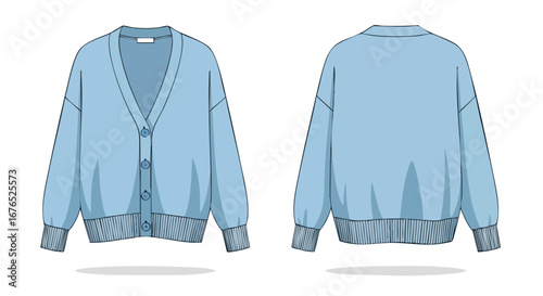 Pastel Blue Cardigan Design Displaying Front Button Closure and Back Panel Detailing for Fashion Mockup Visuals