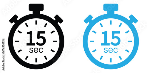 15 seconds timer icon. stopwatch icon with 15 seconds timer. clock face timer icon. countdown sign for app, ui and website. time management symbol. vector illustration on transparent background.